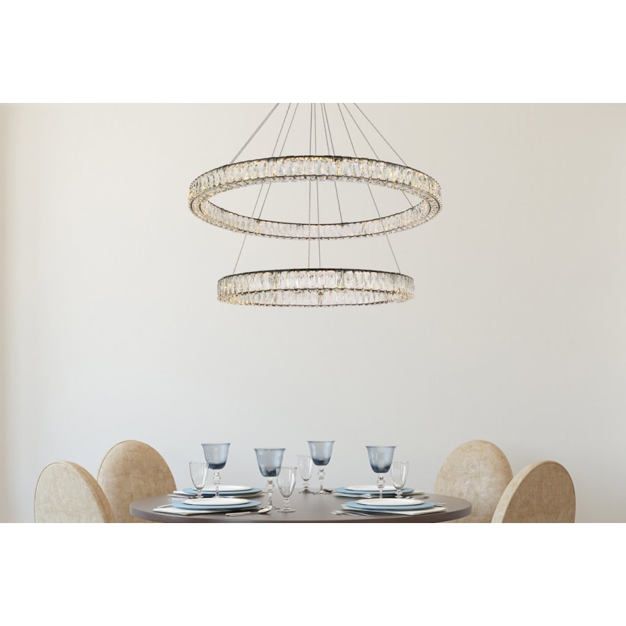 Elegant Lighting Monroe 2 Light 42" Wide LED Crystal Ring Chandelier with Clear Royal Cut Crystals