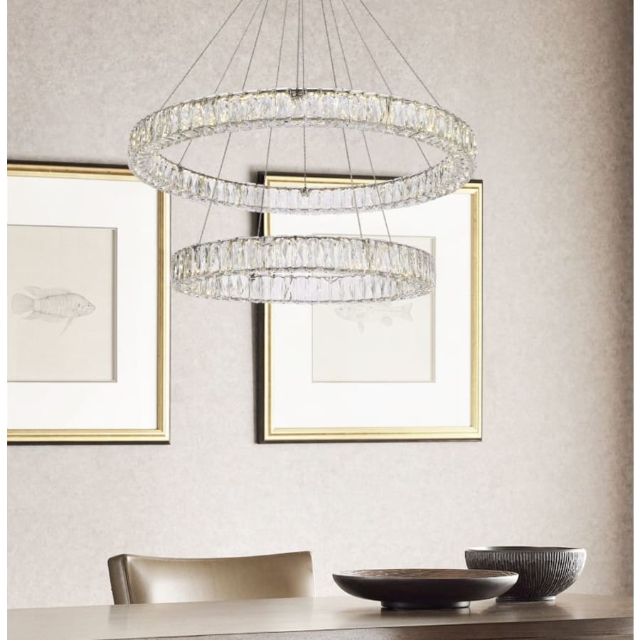 Elegant Lighting Monroe 36" Wide LED Crystal Ring Chandelier with Clear Crystal Accents