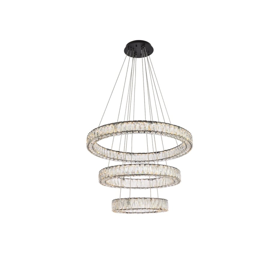 Elegant Lighting Monroe 3 Light 32" Wide LED Crystal Ring Chandelier with Clear Royal Cut Crystals