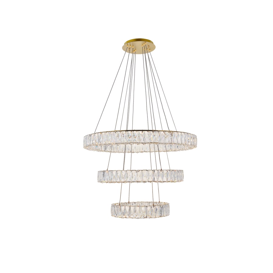 Elegant Lighting Monroe 3 Light 32" Wide LED Crystal Ring Chandelier with Clear Royal Cut Crystals