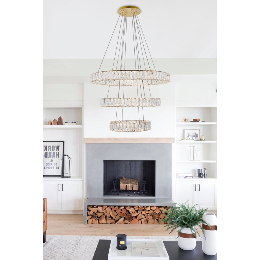 Elegant Lighting Monroe 3 Light 32" Wide LED Crystal Ring Chandelier with Clear Royal Cut Crystals