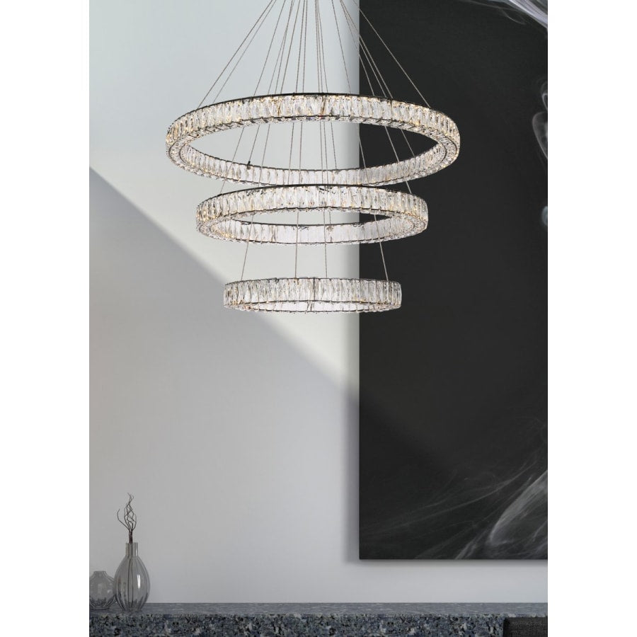 Elegant Lighting Monroe 41" Wide LED Crystal Ring Chandelier with Clear Crystal Accents