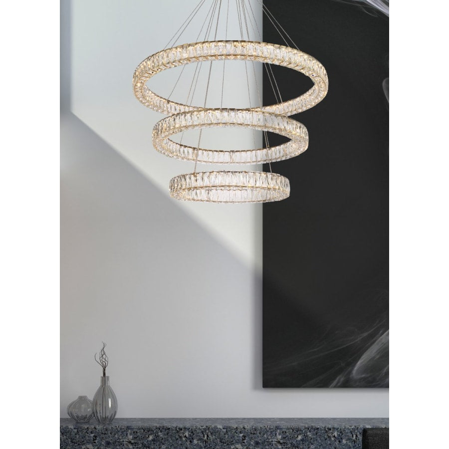 Elegant Lighting Monroe 41" Wide LED Crystal Ring Chandelier with Clear Crystal Accents