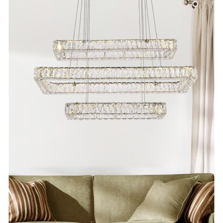 Elegant Lighting Monroe 42" Wide LED Crystal Linear Chandelier with Clear Crystal Accents