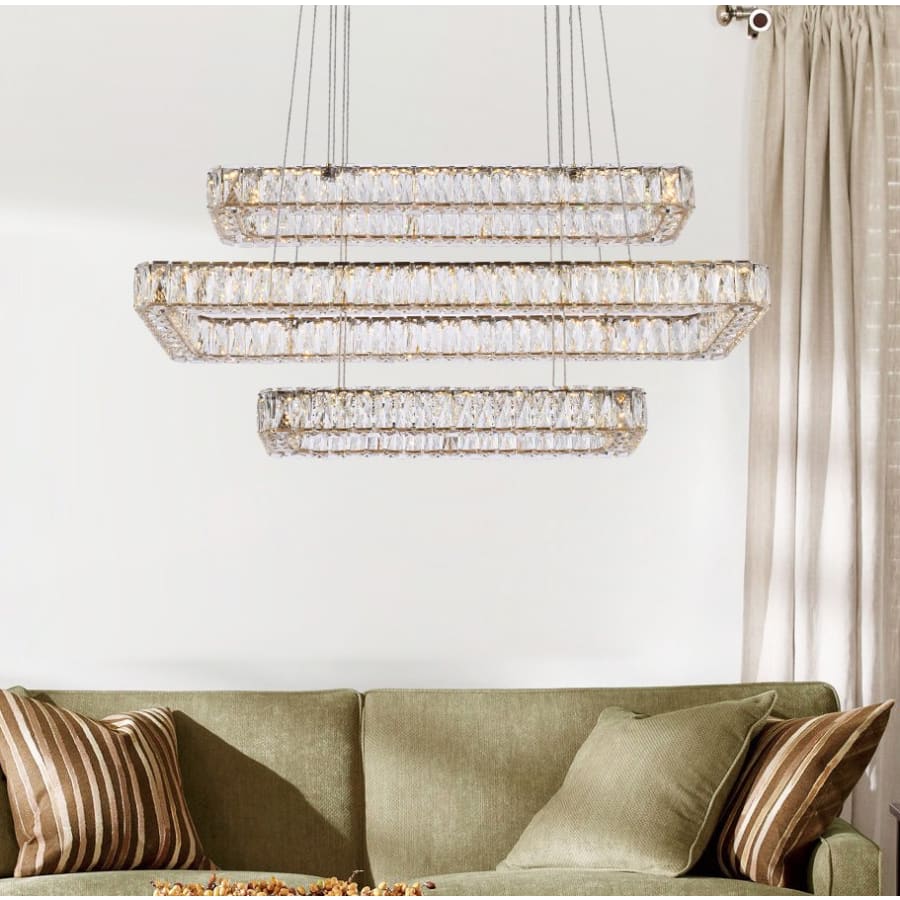 Elegant Lighting Monroe 42" Wide LED Crystal Linear Chandelier with Clear Crystal Accents