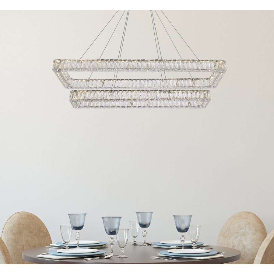 Elegant Lighting Monroe 50" Wide LED Crystal Linear Chandelier with Clear Crystal Accents