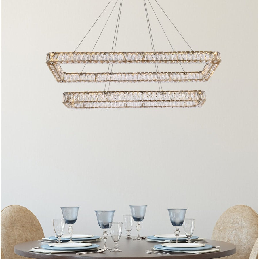 Elegant Lighting Monroe 50" Wide LED Crystal Linear Chandelier with Clear Crystal Accents