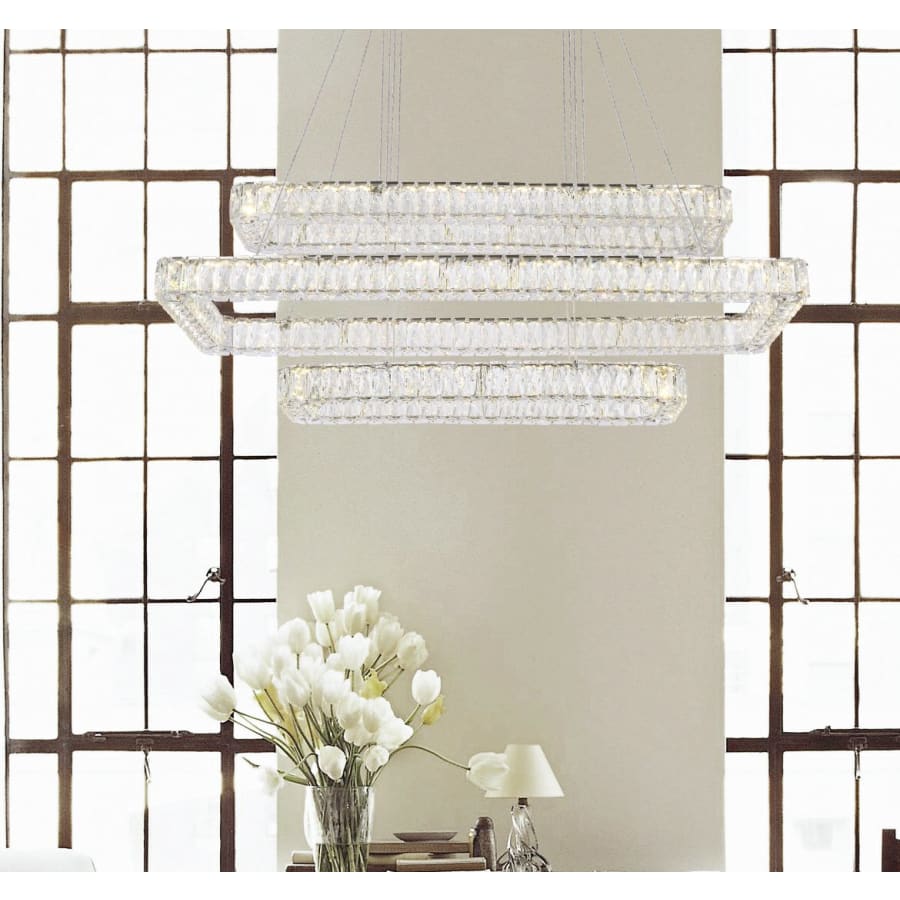 Elegant Lighting Monroe 50" Wide LED Crystal Linear Chandelier with Clear Crystal Accents