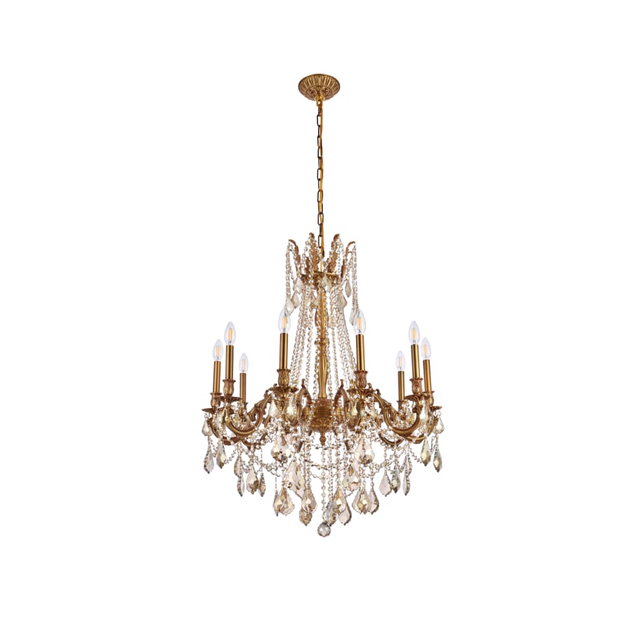 Elegant Lighting Rosalia 10 Light 28" Wide Crystal Chandelier with Golden Teak Royal Cut Crystals