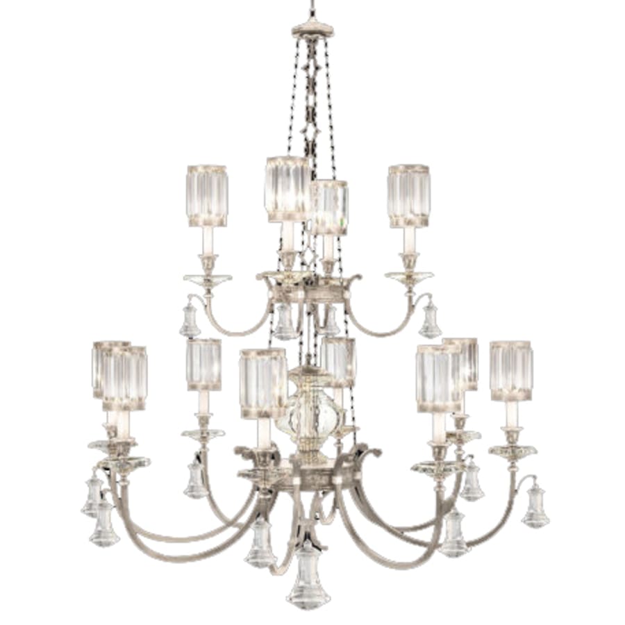 Fine Art Handcrafted Lighting Eaton Place Silver Twelve-Light Two-Tier Chandelier with Channel-Set Crystal Diffusers and Crystal Accents