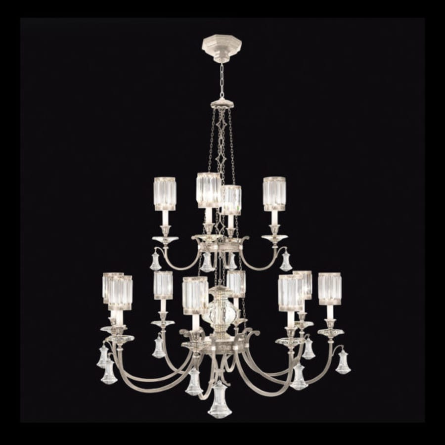 Fine Art Handcrafted Lighting Eaton Place Silver Twelve-Light Two-Tier Chandelier with Channel-Set Crystal Diffusers and Crystal Accents