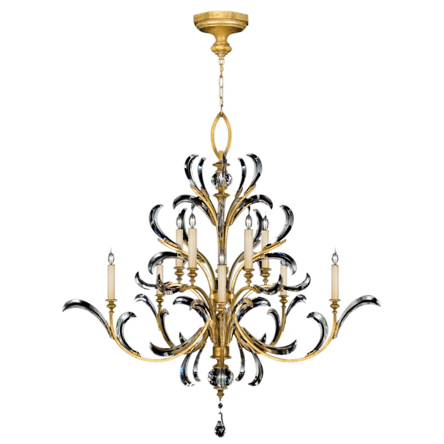 Fine Art Handcrafted Lighting Beveled Arcs Gold Ten-Light Two-Tier Beveled Crystal Chandelier