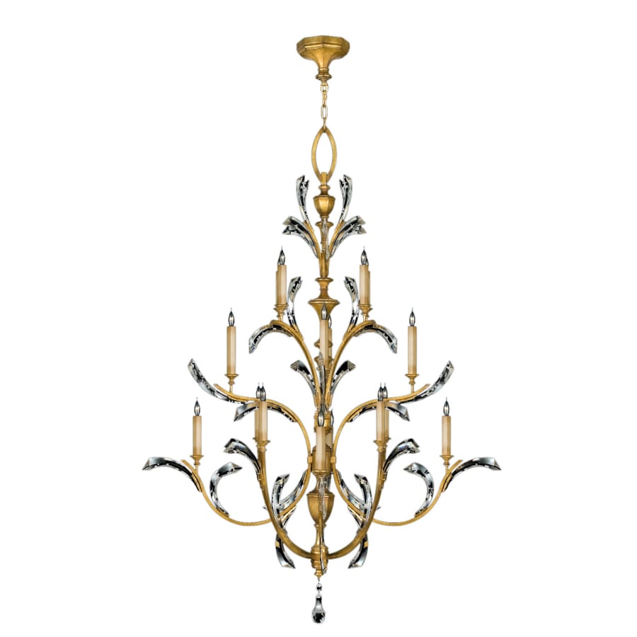 Fine Art Handcrafted Lighting Beveled Arcs Gold Sixteen-Light Three-Tier Beveled Crystal Chandelier