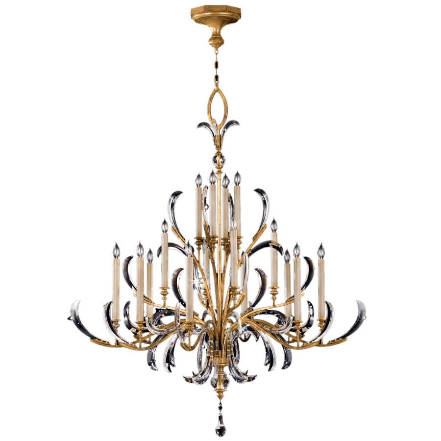 Fine Art Handcrafted Lighting Beveled Arcs Gold Sixteen-Light Two-Tier Beveled Crystal Chandelier