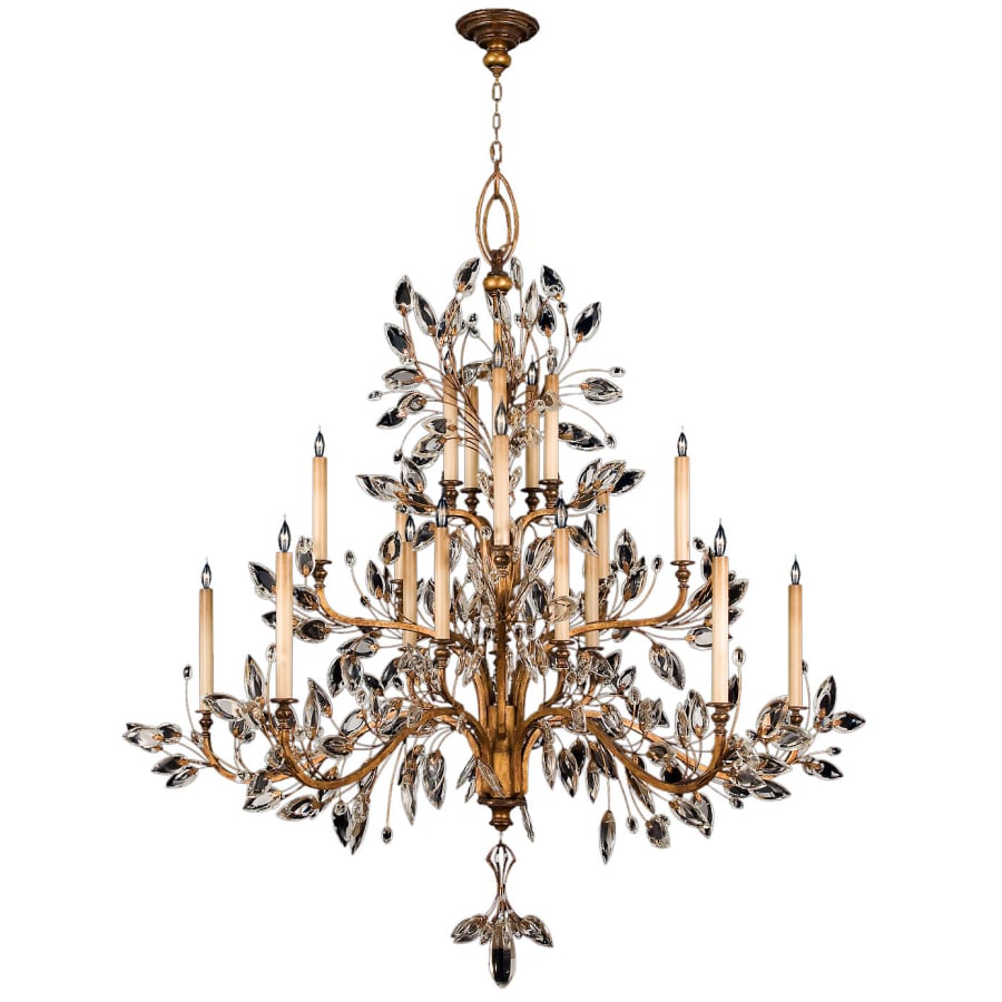 Fine Art Handcrafted Lighting Crystal Laurel Gold Twenty-Light Three-Tier Chandelier with Bold-Cut Stylized Crystal Leaves
