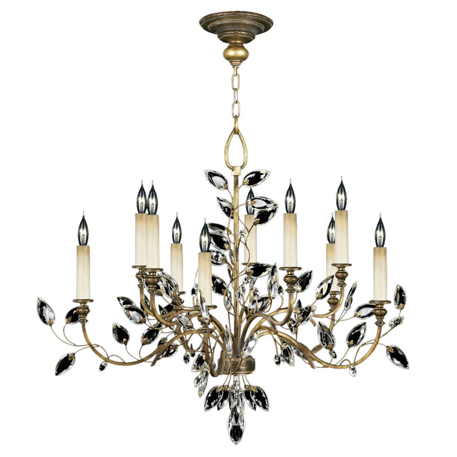 Fine Art Handcrafted Lighting Crystal Laurel Gold Ten-Light Two-Tier Chandelier with Bold-Cut Stylized Crystal Leaves