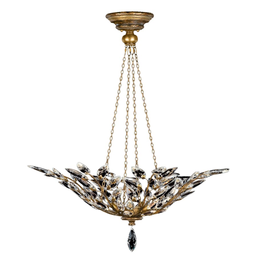 Fine Art Handcrafted Lighting Crystal Laurel Gold Four-Light Foyer Pendant with Bold-Cut Stylized Crystal Leaves