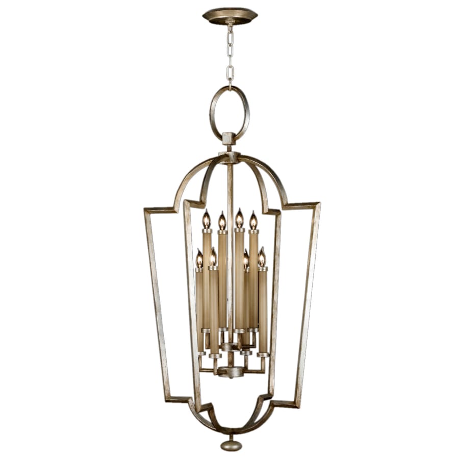 Fine Art Handcrafted Lighting Allegretto Silver Eight-Light Foyer Pendant with White Textured Linen Shade