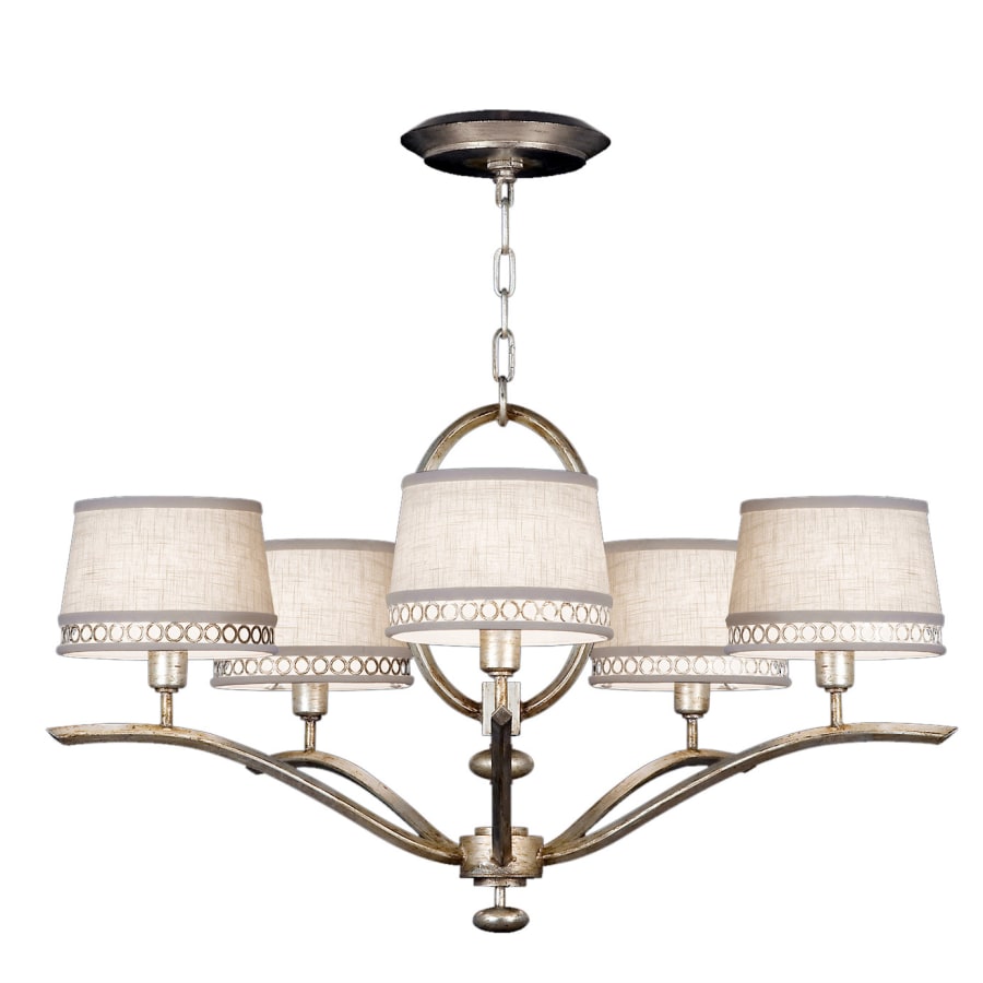 Fine Art Handcrafted Lighting Allegretto Silver Five-Light Single-Tier Chandelier with White Textured Linen Shades