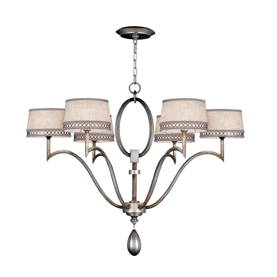 Fine Art Handcrafted Lighting Allegretto Silver Six-Light Single-Tier Chandelier with White Textured Linen Shades