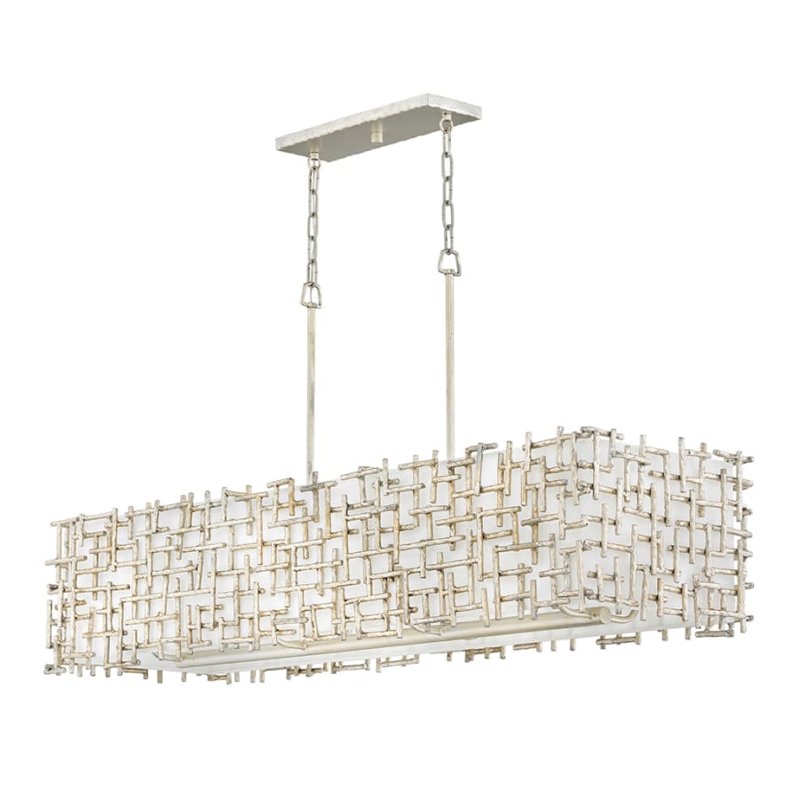 Fredrick Ramond Farrah 8 Light 48" Wide Linear Chandelier with a Linen Shade and Hand-Made Crosshatch Bars
