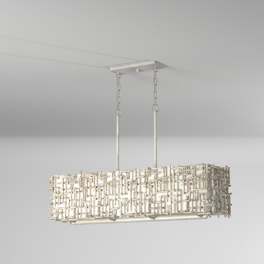 Fredrick Ramond Farrah 8 Light 48" Wide Linear Chandelier with a Linen Shade and Hand-Made Crosshatch Bars