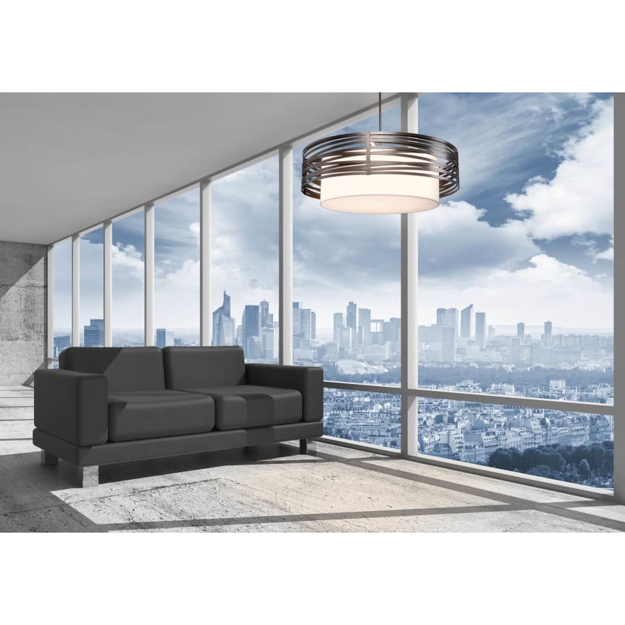 Hammerton Studio Tempest 8 Light 48" Wide Drum Chandelier - Medium (E26) with White Linen Inner and Finished to Match Metal Outer Shade