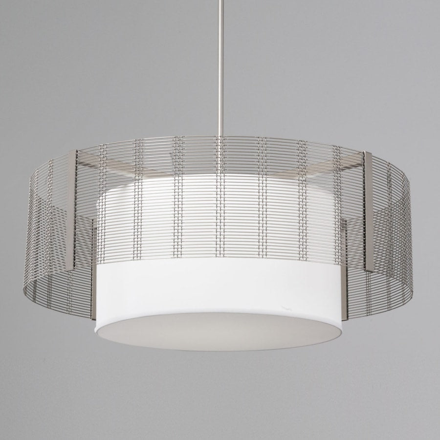 Hammerton Studio Downtown Mesh 4 Light 38" Wide Drum Chandelier - Medium (E26) with White Linen Inner and Finished to Match Metal Outer Shade