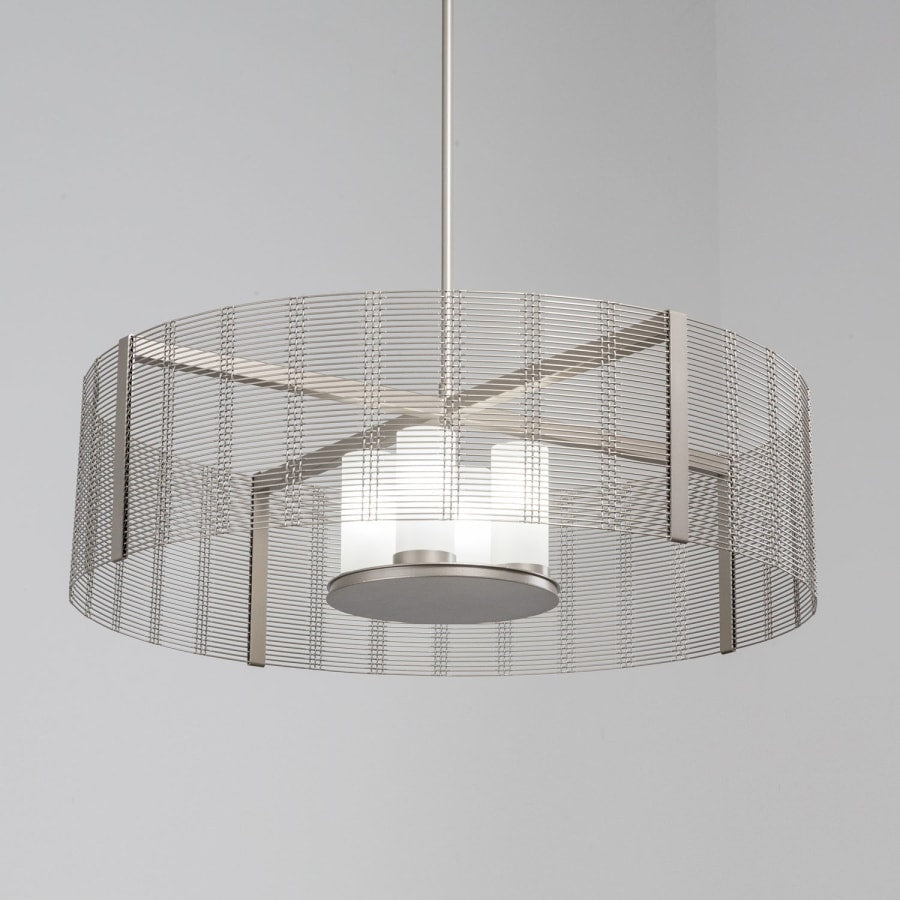 Hammerton Studio Downtown Mesh 4 Light 38" Wide Drum Chandelier - Medium (E26) with Frosted Glass Inner Shades and Finished to Match Outer Metal Shade