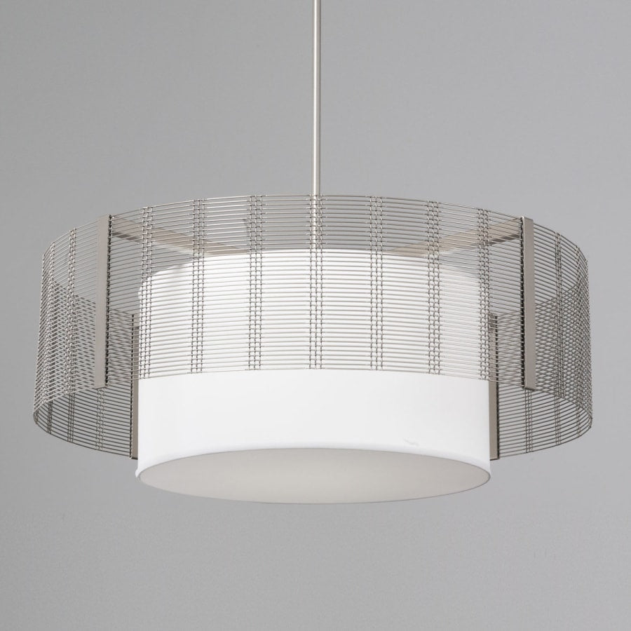 Hammerton Studio Downtown Mesh 4 Light 38" Wide Drum Chandelier - Medium (E26) with White Linen Inner and Finished to Match Metal Outer Shade