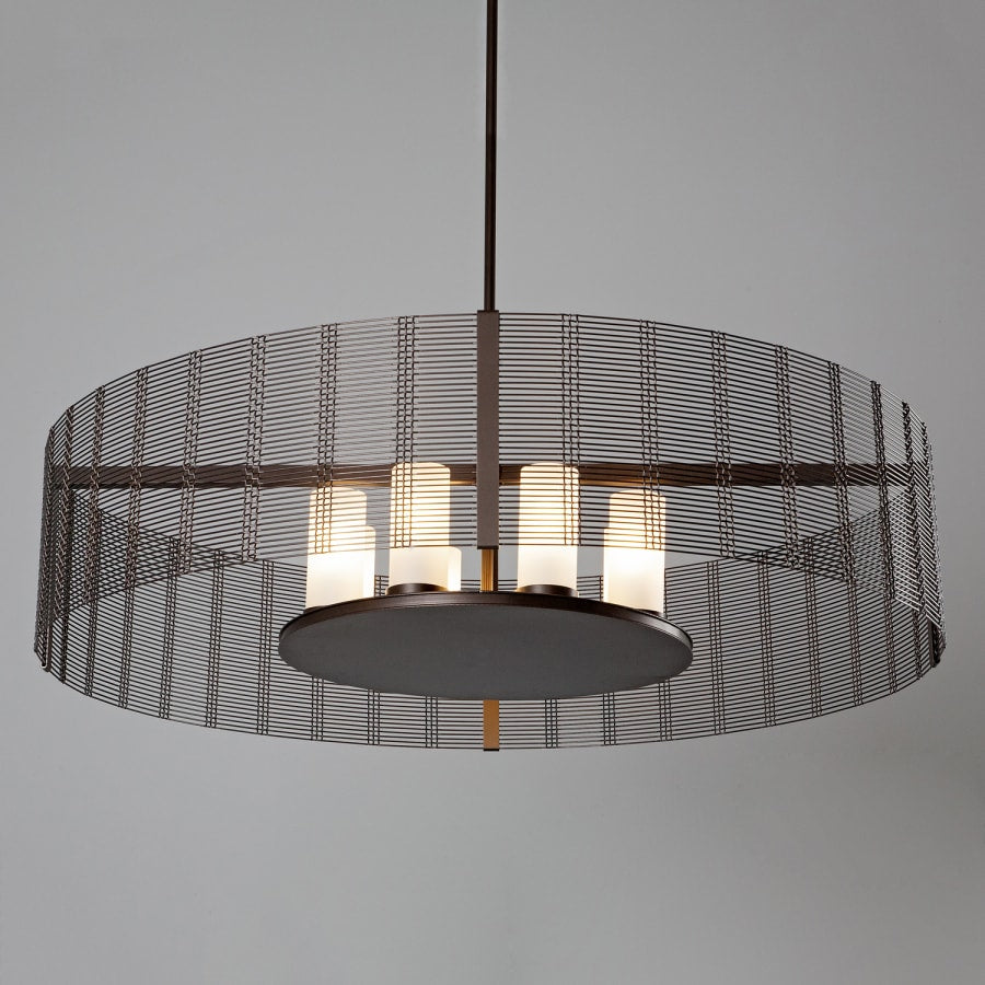 Hammerton Studio Downtown Mesh 8 Light 48" Wide Drum Chandelier - Medium (E26) with Frosted Glass Inner Shades and Finished to Match Outer Metal Shade