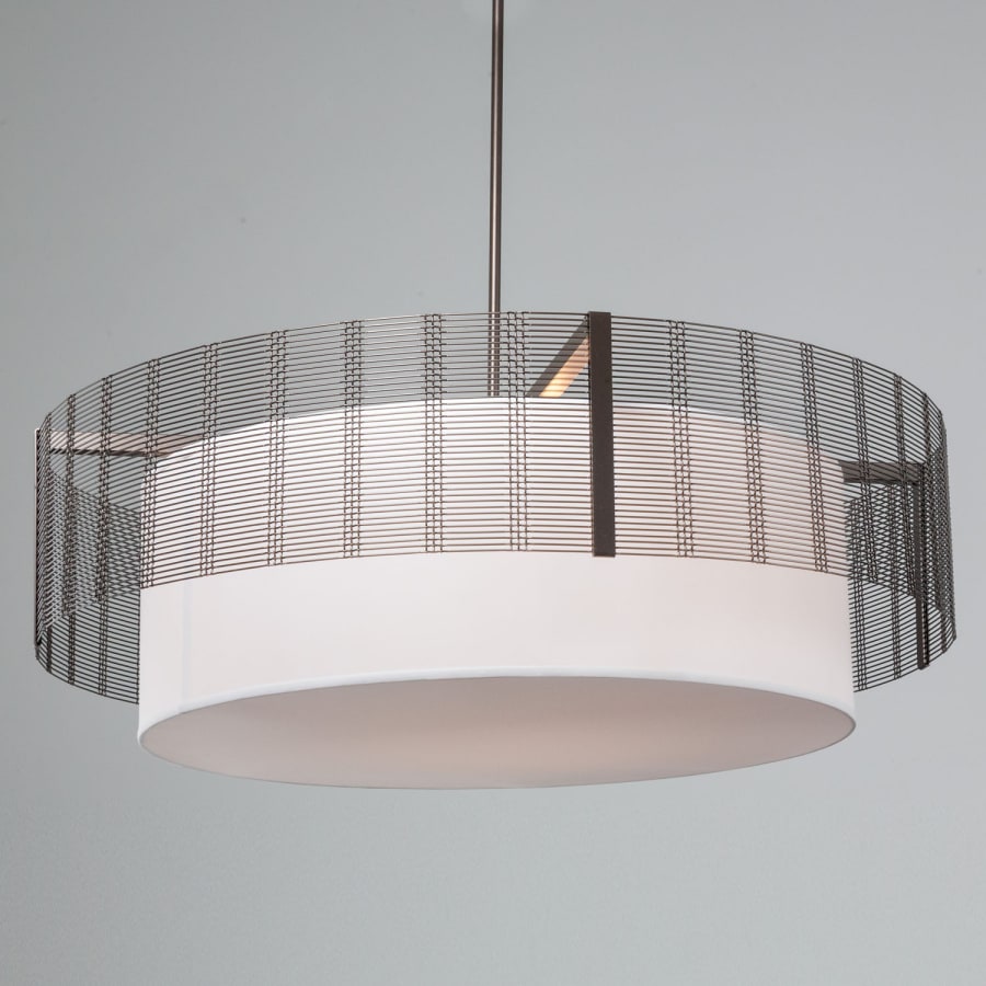 Hammerton Studio Downtown Mesh 8 Light 48" Wide Drum Chandelier - Medium (E26) with White Linen Inner and Finished to Match Metal Outer Shade