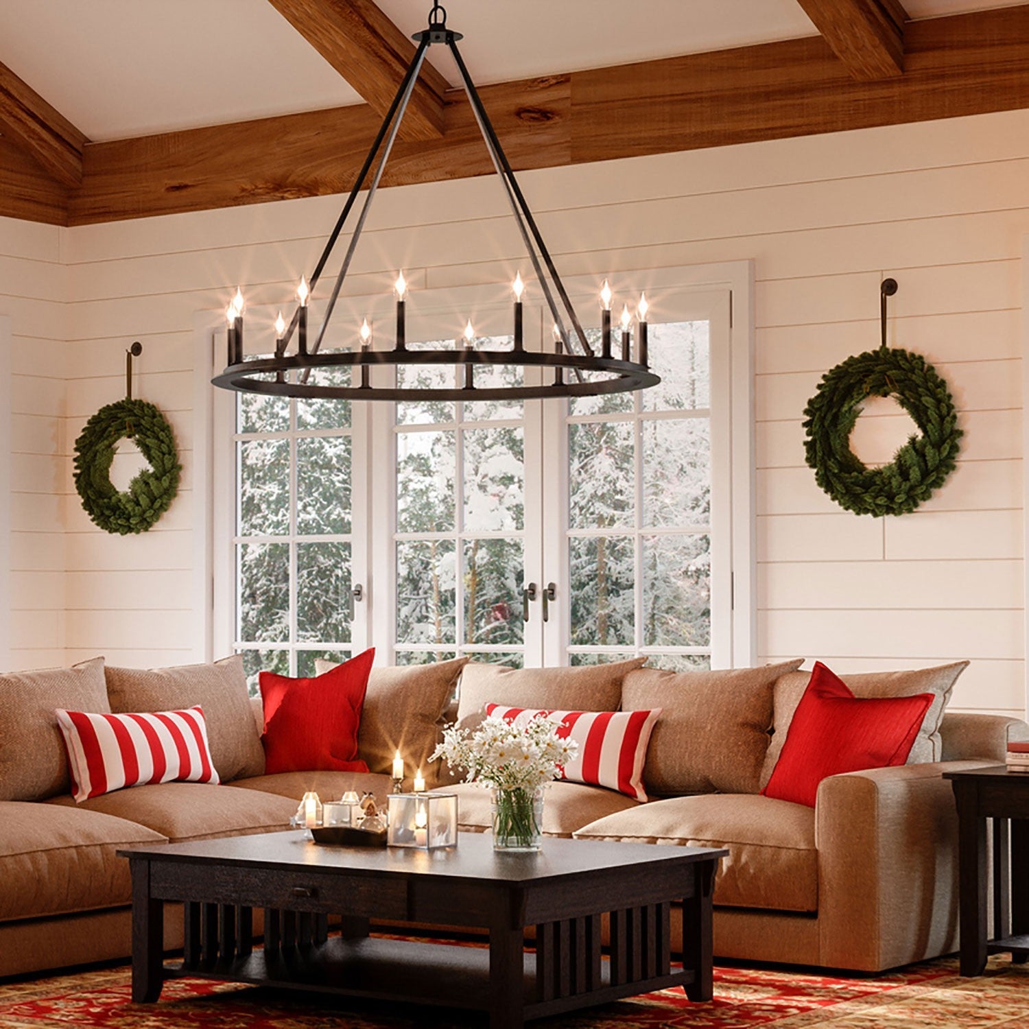 Industrial Iron Eight Light Chandelier