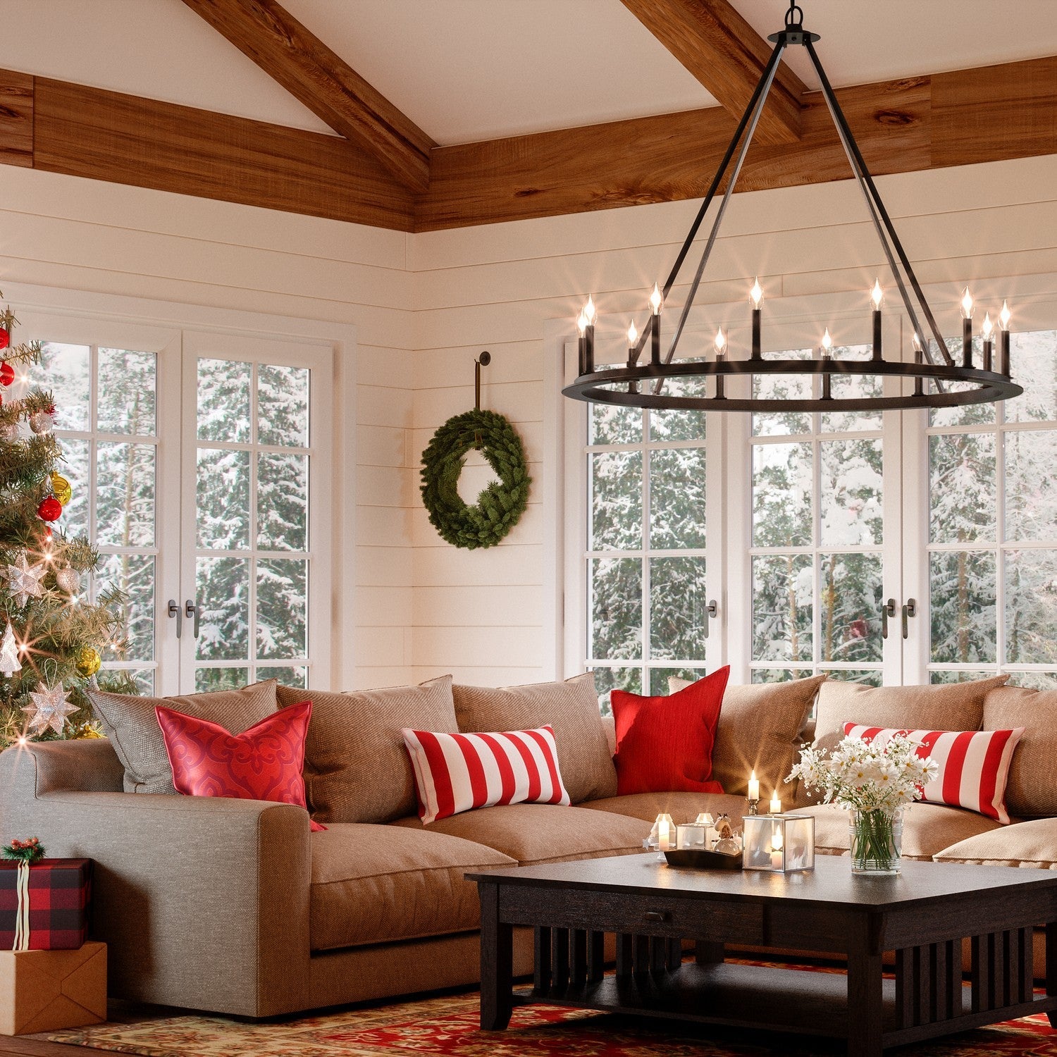 Industrial Iron Eight Light Chandelier