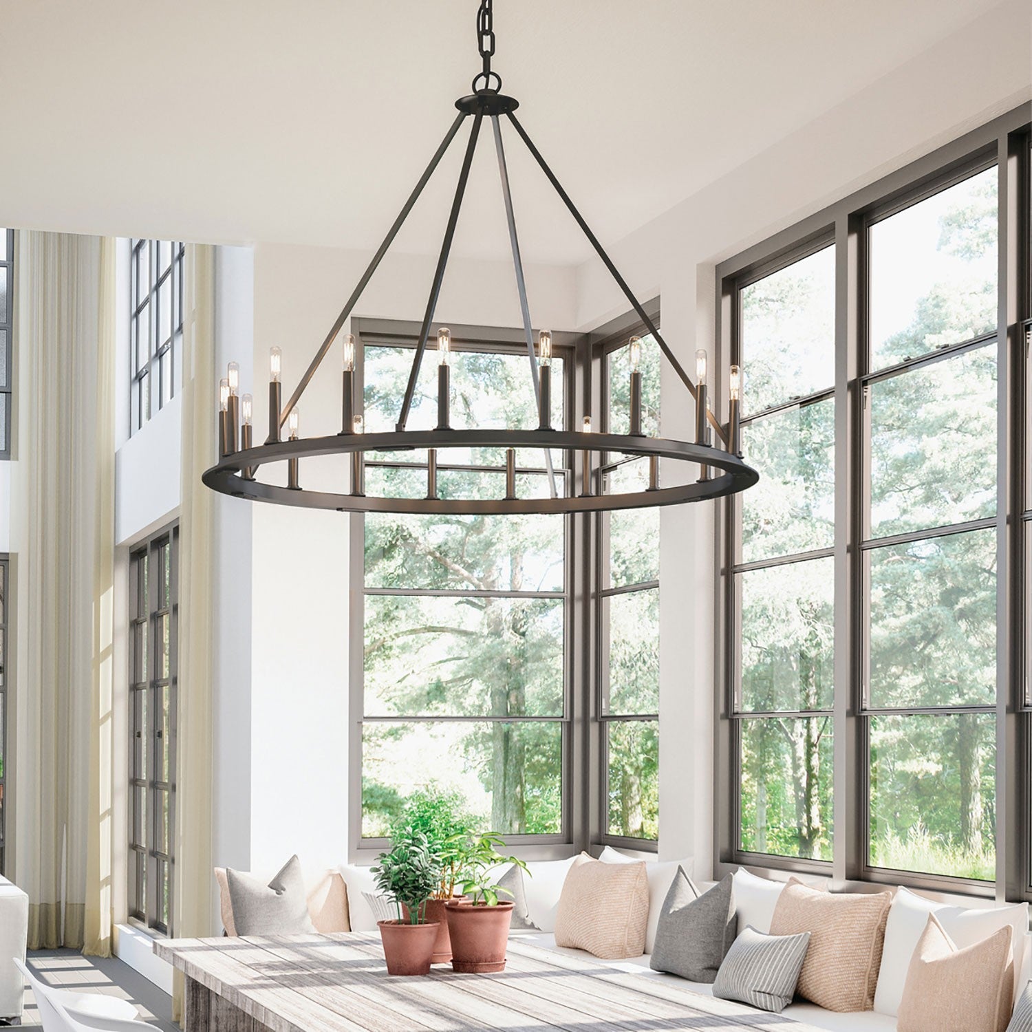 Industrial Iron Eight Light Chandelier