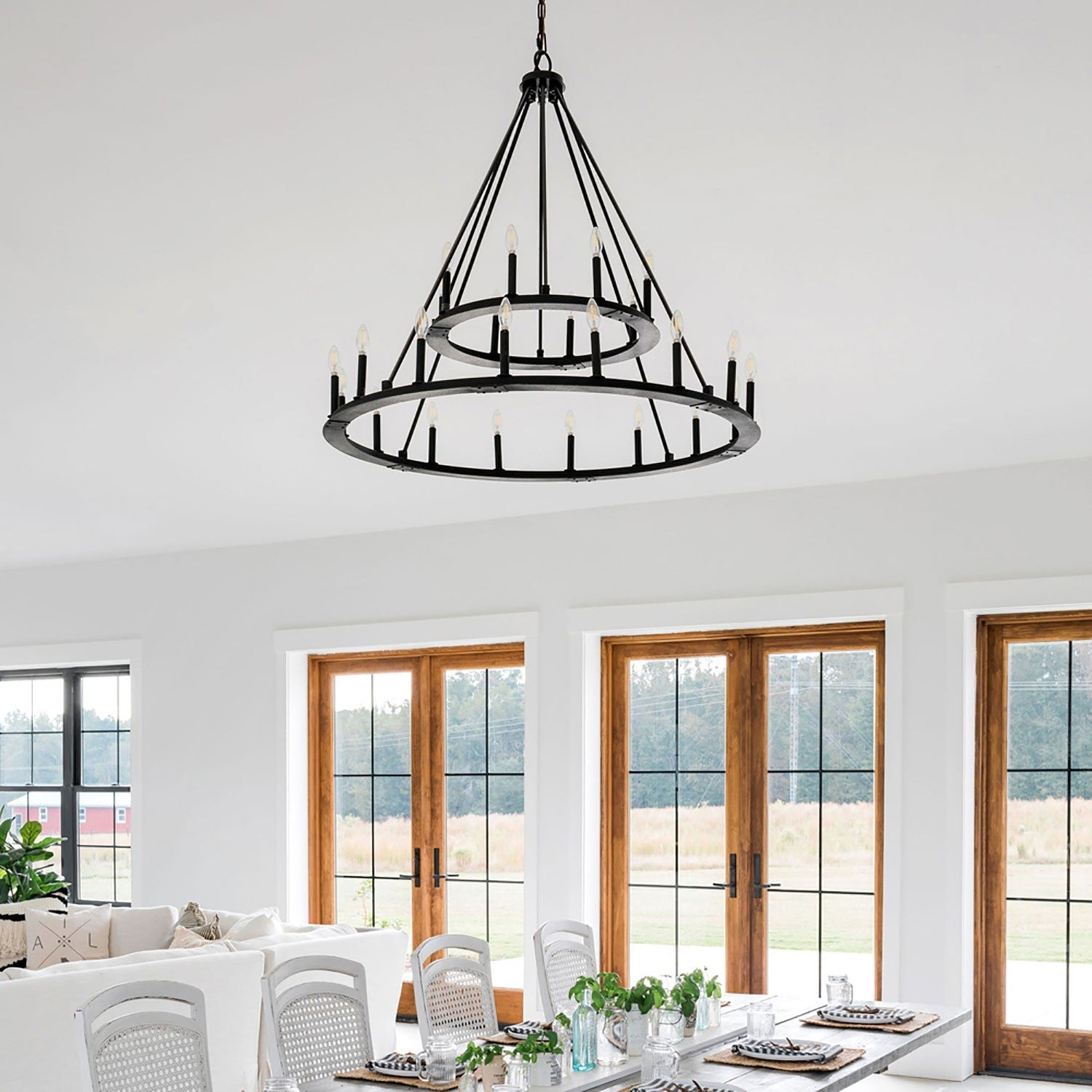 Industrial Iron Eight Light Chandelier