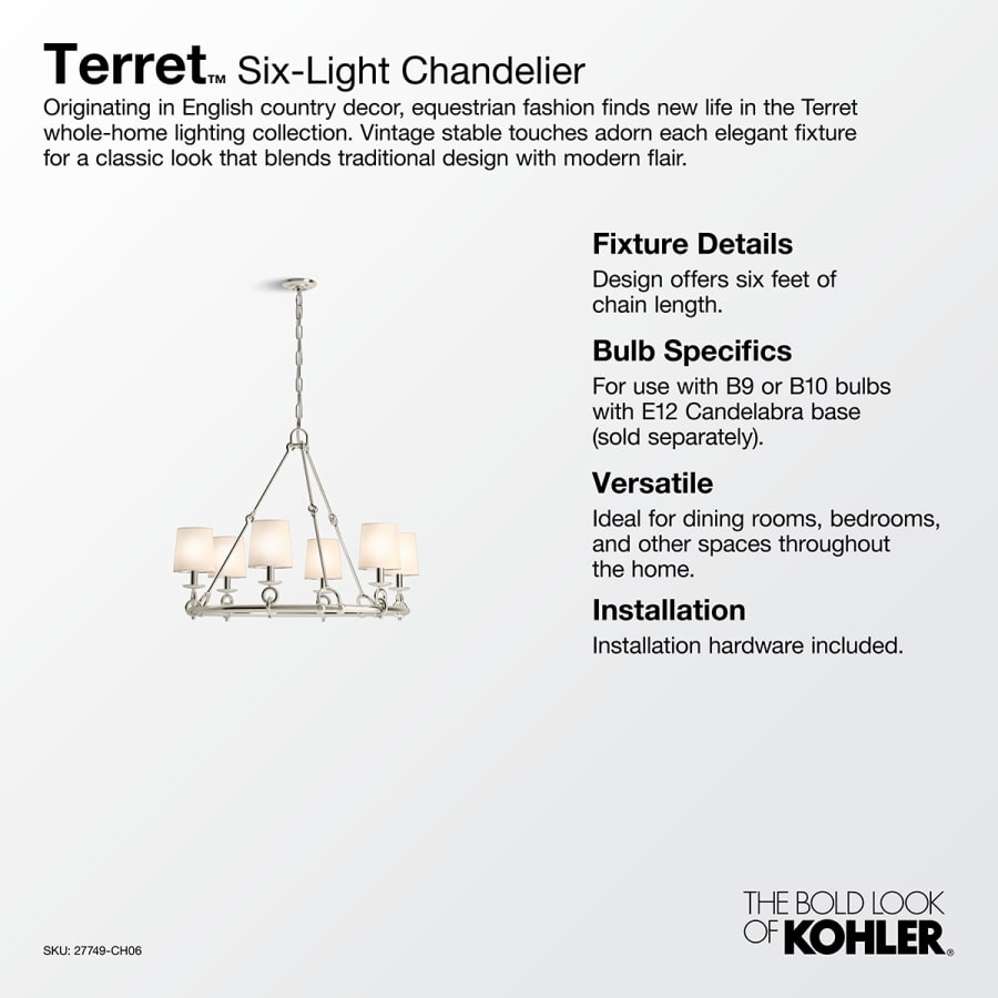 Kohler Lighting Terret 6 Light 36" Wide Taper Candle Ring Chandelier