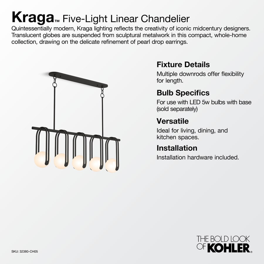 Kohler Lighting Kraga 5 Light 45" Wide Linear Chandelier