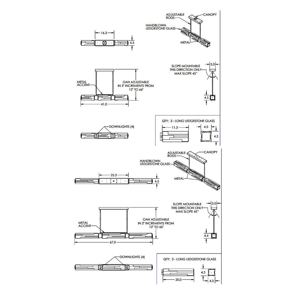 Ledgestone Minimalist Linear LED Chandelier