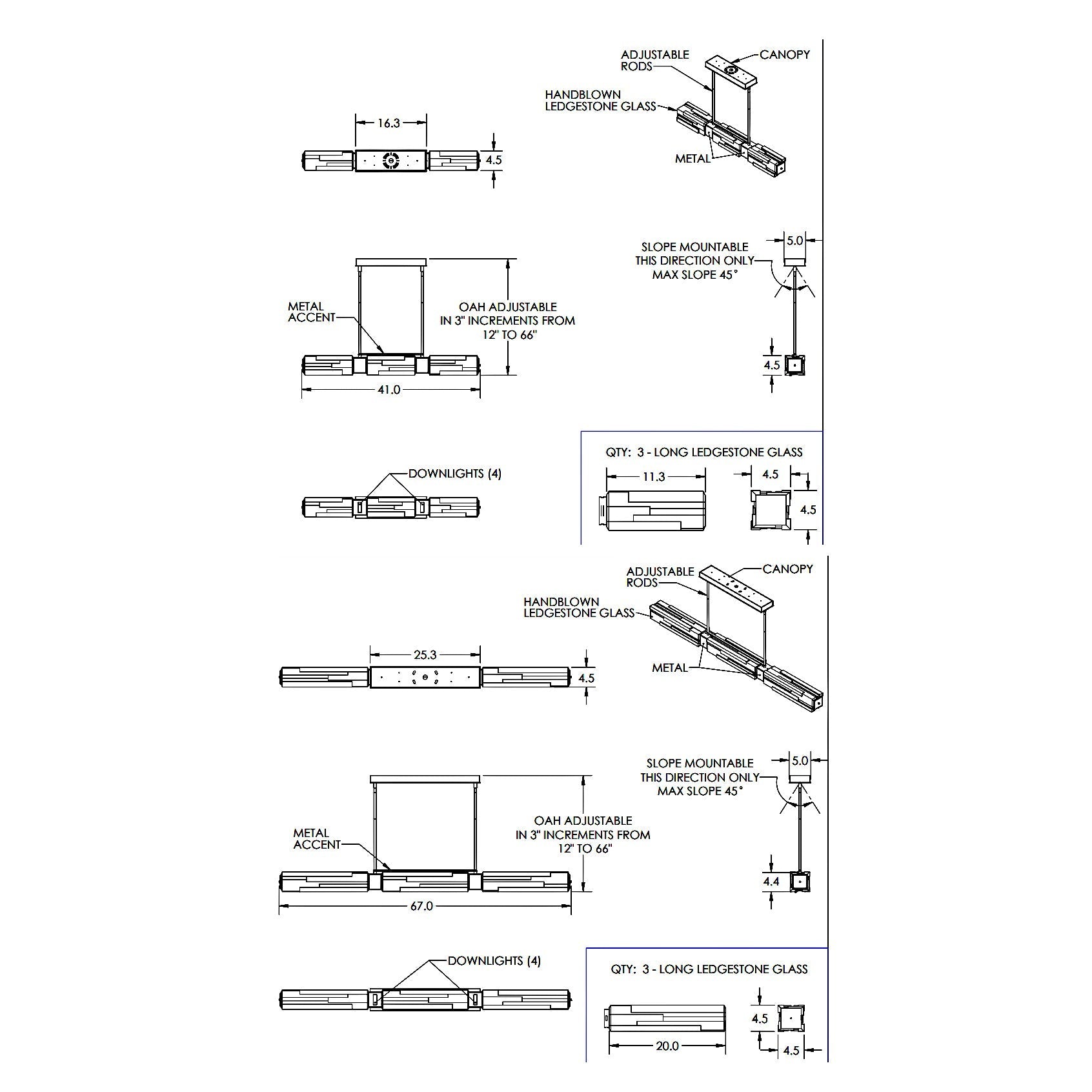 Ledgestone Minimalist Linear LED Chandelier