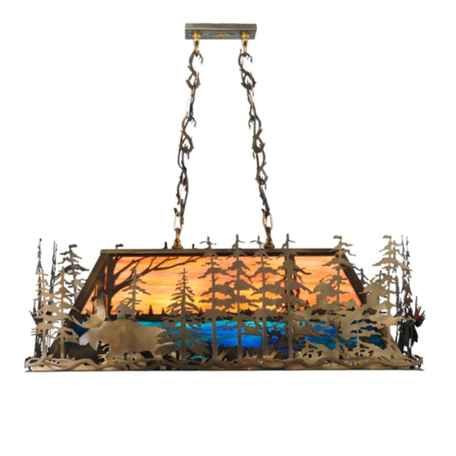 Meyda Tiffany Moose through the Trees 6 Light 35" Wide Linear Pendant
