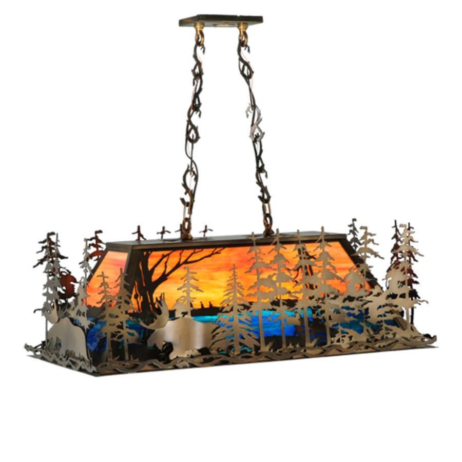 Meyda Tiffany Moose through the Trees 6 Light 35" Wide Linear Pendant