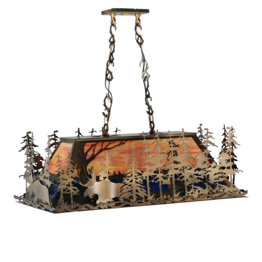 Meyda Tiffany Moose through the Trees 6 Light 35" Wide Linear Pendant