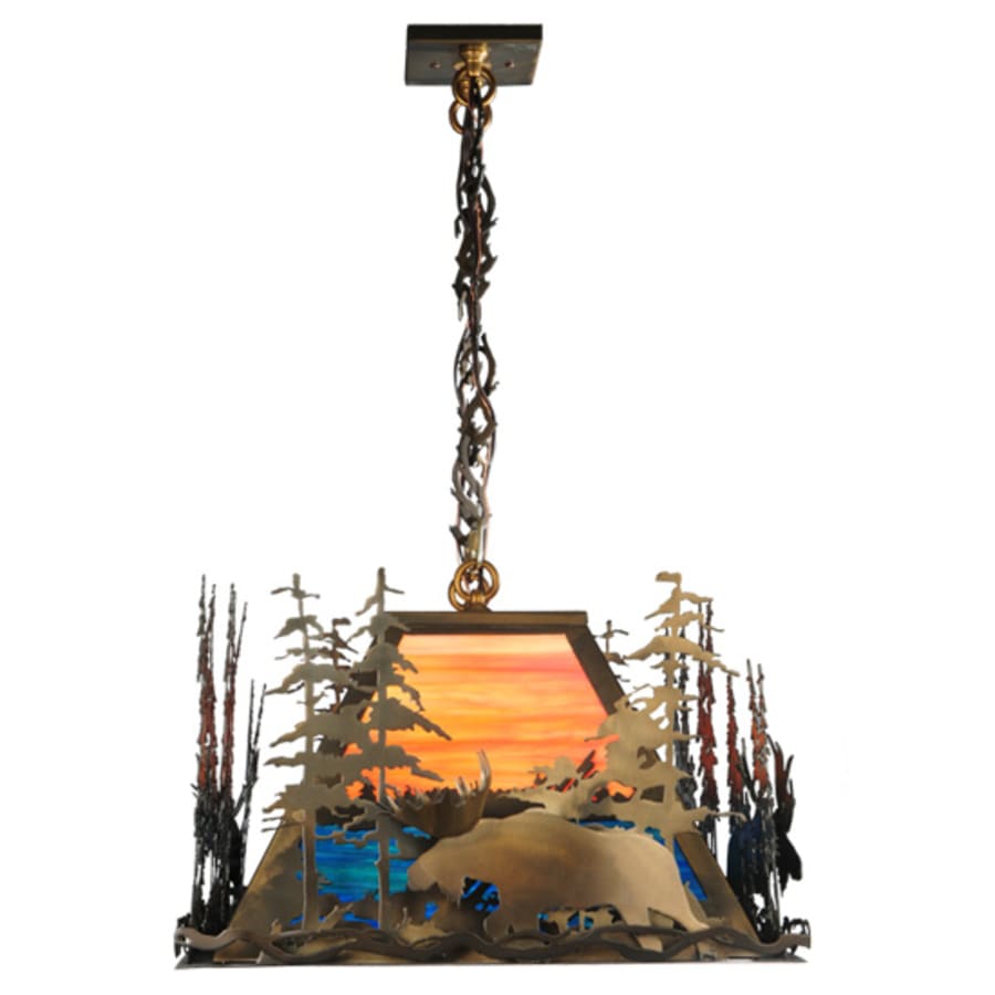 Meyda Tiffany Moose through the Trees 6 Light 35" Wide Linear Pendant