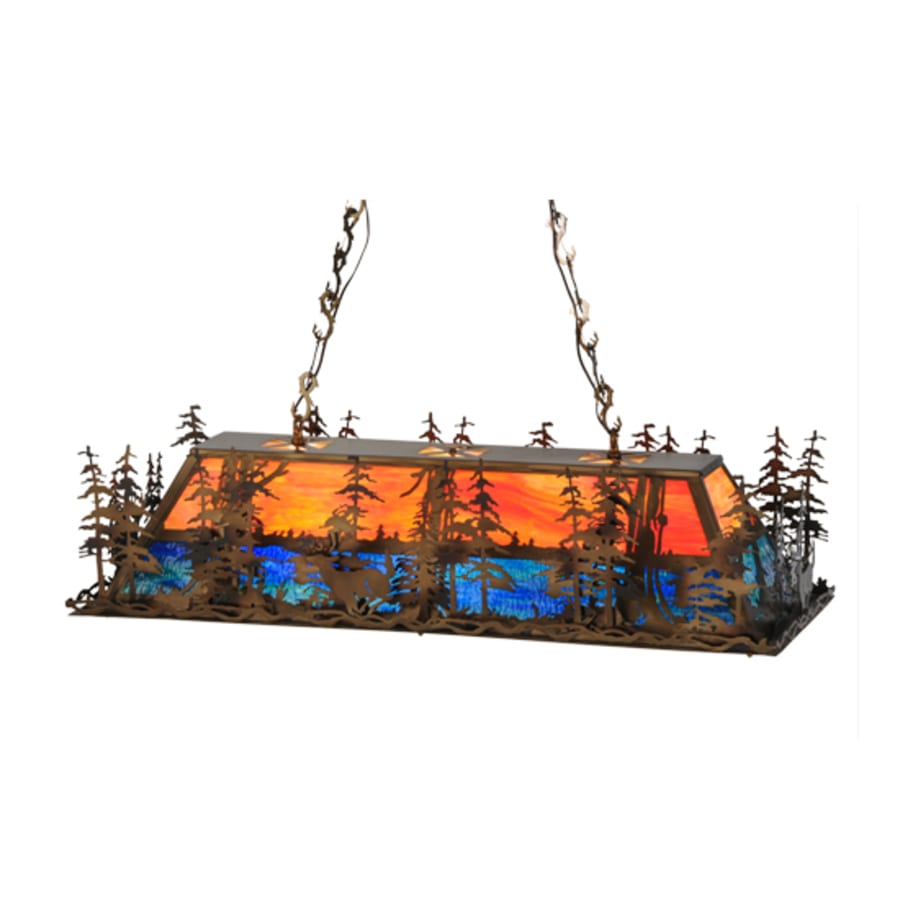 Meyda Tiffany Deer through the Trees 6 Light 52" Wide Linear Pendant