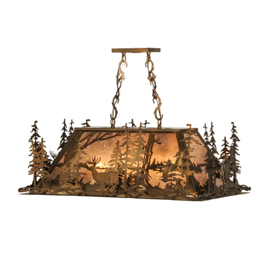 Meyda Tiffany Deer through the Trees 5 Light 34" Wide Linear Pendant