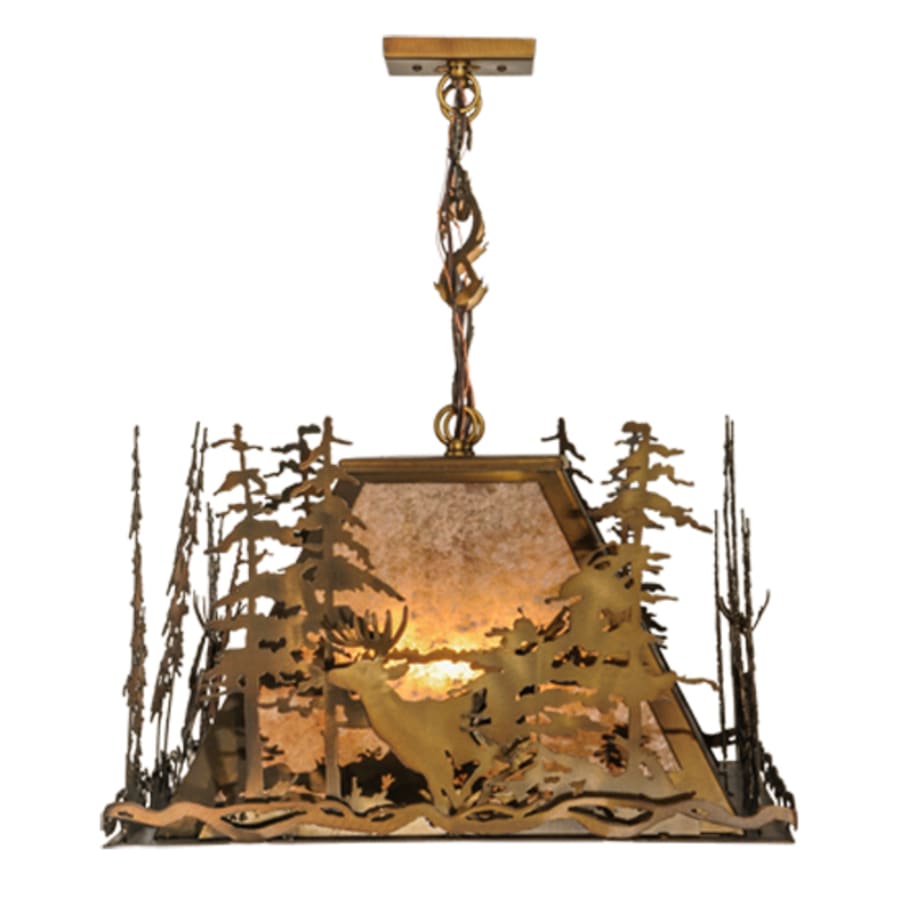 Meyda Tiffany Deer through the Trees 5 Light 34" Wide Linear Pendant