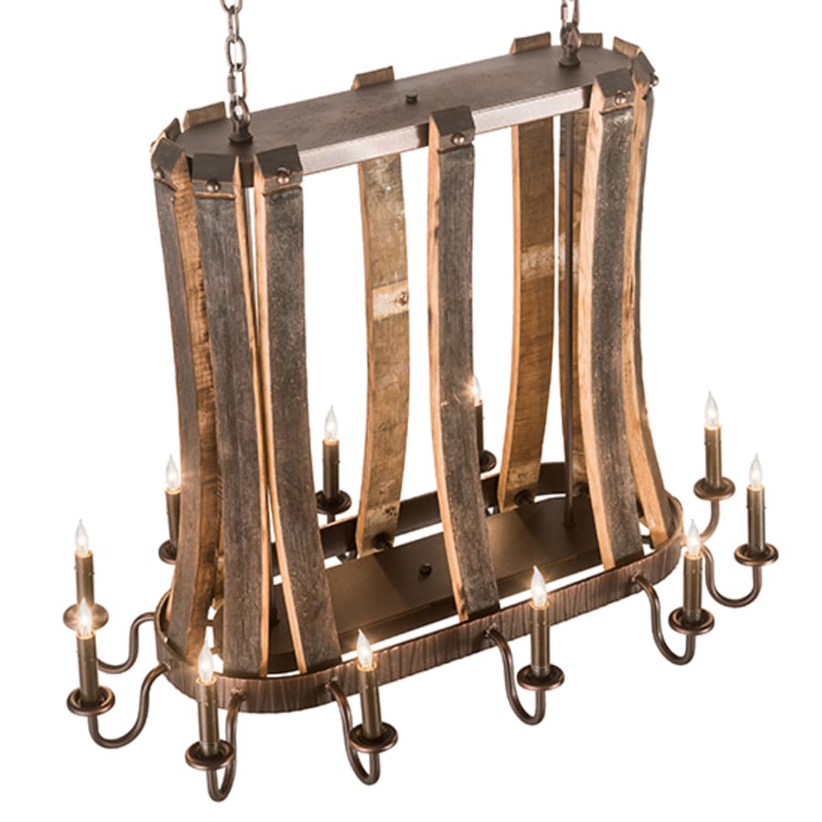 Meyda Tiffany Barrel Stave Madera 12 Light 40" Wide Taper Candle Linear Chandelier