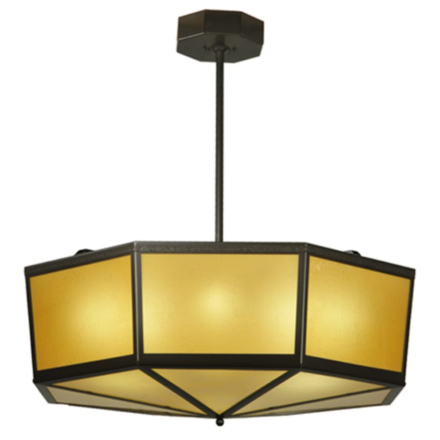 Meyda Tiffany Eltham 4 Light 36" Wide Pendant with Amber Art Glass Shade - Timeless Bronze Finish