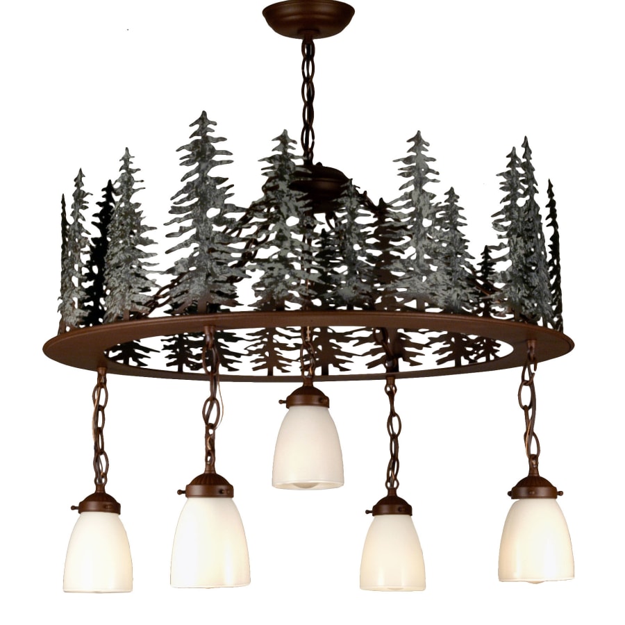 Meyda Tiffany Tall Pines 5 Light 28" Wide Chandelier with White Glass Shade